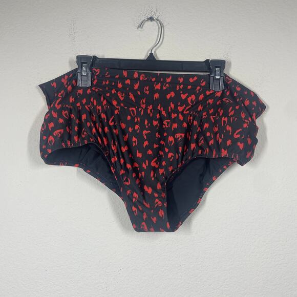 ModCloth Plus Size 2X Clarice High Waisted Bikini Bottom Swimwear Black Red Tie - Picture 2 of 9